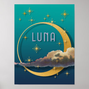 Luna en de nachtelijke hemel poster