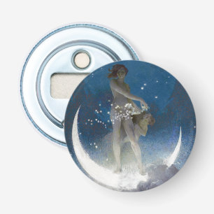 Luna Goddess bij nacht verstrooiende sterren Button Flesopener