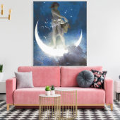 Luna Goddess bij nacht verstrooiende sterren Canvas Afdruk (Insitu (Woonkamer))