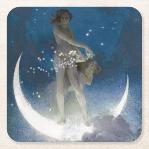 Luna Goddess bij nacht verstrooiende sterren Kartonnen Onderzetters