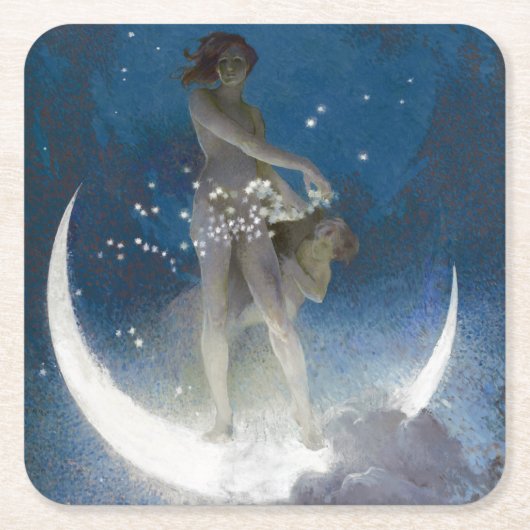 Luna Goddess bij nacht verstrooiende sterren Kartonnen Onderzetters (Voorkant)