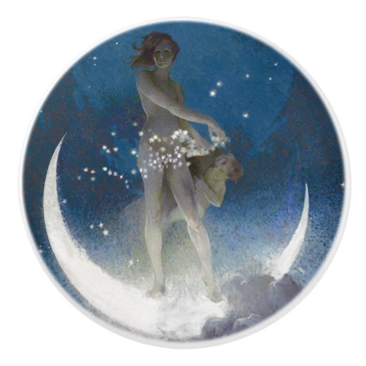 Luna Goddess bij nacht verstrooiende sterren Keramische Knop (Voorkant)