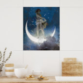 Luna Goddess bij nacht verstrooiende sterren Poster (Keuken)