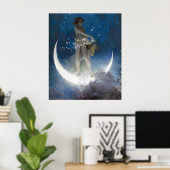Luna Goddess bij nacht verstrooiende sterren Poster (Thuiskantoor)