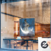 Luna Goddess bij nacht verstrooiende sterren Raamsticker (Cafe Raam)