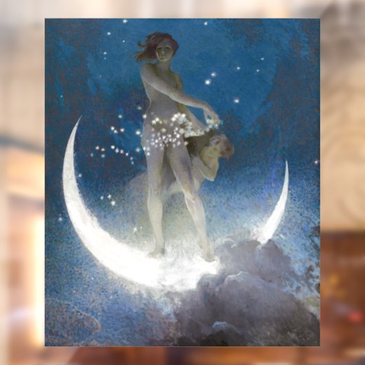 Luna Goddess bij nacht verstrooiende sterren Raamsticker (Vel 2)