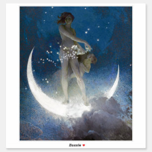 Luna Goddess bij nacht verstrooiende sterren Sticker