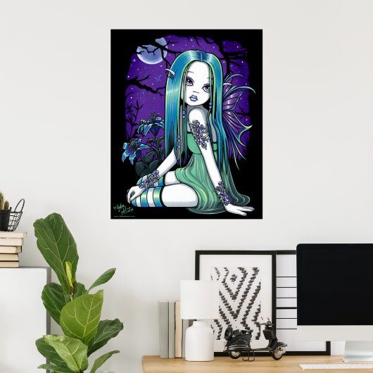 "Luna" Gothic Moon Lilly Fairy Art Poster (Thuiskantoor)