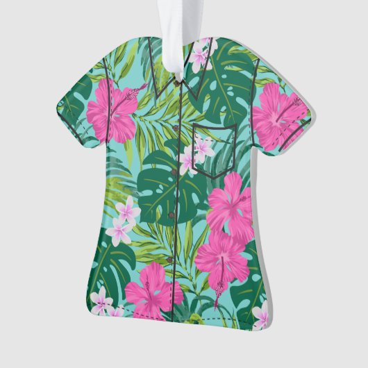 Luna Hibiscus Garden Hawaiian Aloha Shirt- Aqua Ornament (voorkant)