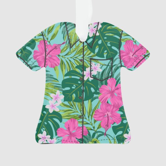 Luna Hibiscus Garden Hawaiian Aloha Shirt- Aqua Ornament (voorkant)