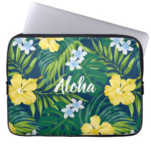 Luna Hibiscus Garden Hawaiian - Geel en marine Laptop Sleeve