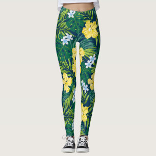 Luna Hibiscus Garden Hawaiian - Geel en Marine Leggings