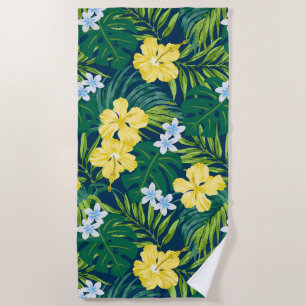 Luna Hibiscus Garden Hawaiian - Geel en Marine Strandlaken