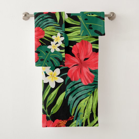 Luna Hibiscus Garden Hawaiian - rood en zwart Bad Handdoek (Insitu)