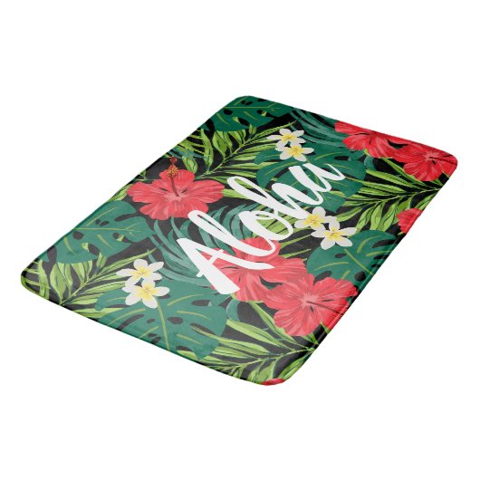 Luna Hibiscus Garden Hawaiian - Rood en Zwart Badmat (Gekanteld)