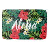 Luna Hibiscus Garden Hawaiian - Rood en Zwart Badmat (Voorkant)