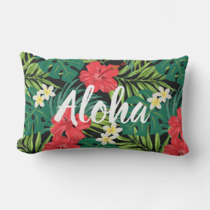 Luna Hibiscus Garden Hawaiian - Rood en Zwart Buitenkussen
