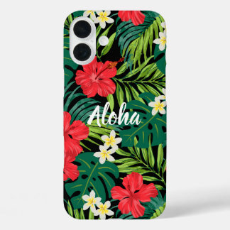 Luna Hibiscus Garden Hawaiian - Rood en Zwart iPhone 16 Plus Hoesje