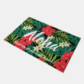 Luna Hibiscus Garden Hawaiian - Rood en Zwart Deurmat (Schuin)