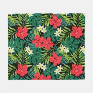 Luna Hibiscus Garden Hawaiian - Rood en Zwart Fleece Deken
