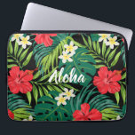 Luna Hibiscus Garden Hawaiian - Rood en Zwart Laptop Sleeve<br><div class="desc">Rode, groenblijvende, Limoen, gele en zwarte colorway. Hibiscus en plumeria bloemen dansen op een achtergrond van monstera en palmbladeren. Deze bloemen worden vaak gebruikt in kleding voor aloha shirt en muu muus het creëren van een ontwerp dat doet denken aan de Hawaiiaanse prints van de jaren 50 en 60. Pas...</div>