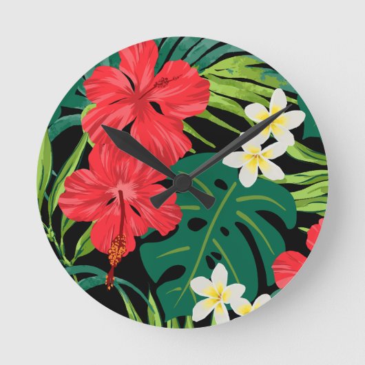 Luna Hibiscus Garden Hawaiian - Rood en Zwart Ronde Klok (Voorkant)