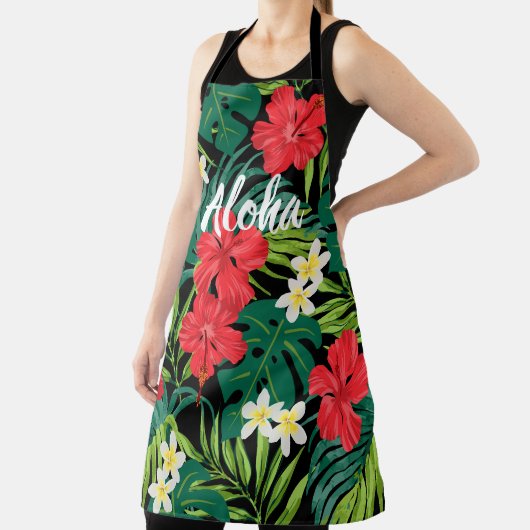 Luna Hibiscus Garden Hawaiian - Rood en Zwart Schort (Insitu)