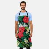 Luna Hibiscus Garden Hawaiian - Rood en Zwart Schort (Gedragen)