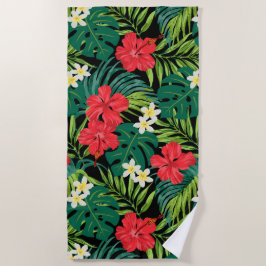 Luna Hibiscus Garden Hawaiian - Rood en Zwart Strandlaken
