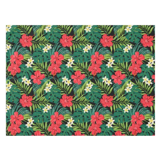 Luna Hibiscus Garden Hawaiian - Rood en Zwart Tafelkleed (Voorkant (Horizontaal))