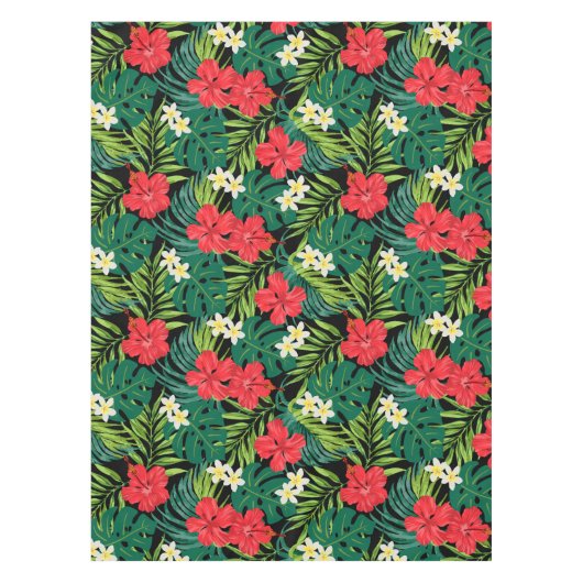 Luna Hibiscus Garden Hawaiian - Rood en Zwart Tafelkleed (Voorkant)