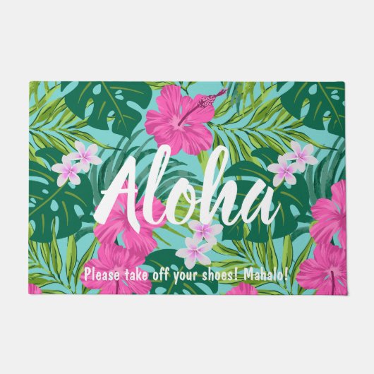 Luna Hibiscus Garden Hawaiian - Roze en Turken Deurmat (Voorkant)