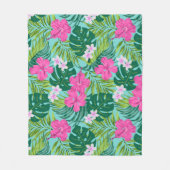 Luna Hibiscus Garden Hawaiian - Roze en Turken Fleece Deken (Voorkant)