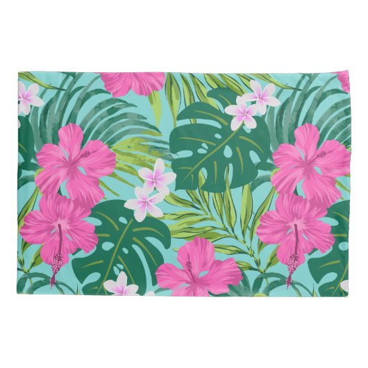 Luna Hibiscus Garden Hawaiian - Roze en Turken Kussensloop (Achterkant)