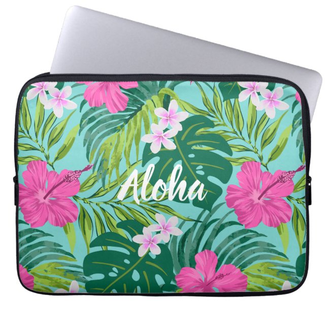 Luna Hibiscus Garden Hawaiian - Roze en Turken Laptop Sleeve (Voorkant)