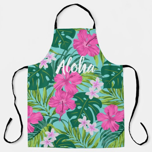 Luna Hibiscus Garden Hawaiian - Roze en Turken Schort (Voorkant)