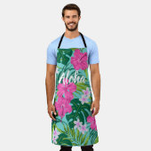 Luna Hibiscus Garden Hawaiian - Roze en Turken Schort (Gedragen)