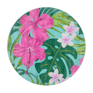 Luna Hibiscus Garden Hawaiian - Roze en Turken Snijplank