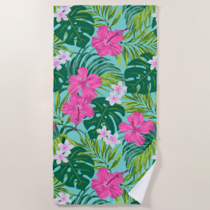 Luna Hibiscus Garden Hawaiian - Roze en Turken Strandlaken