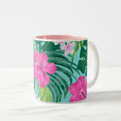 Luna Hibiscus Garden Hawaiian - Roze en Turken Tweekleurige Koffiemok (Voorkant rechts)