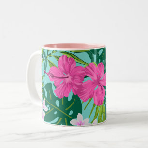 Luna Hibiscus Garden Hawaiian - Roze en Turken Tweekleurige Koffiemok