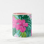 Luna Hibiscus Garden Hawaiian - Roze en Turken Tweekleurige Koffiemok (Center)
