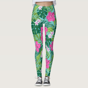 Luna Hibiscus Garden Hawaiian - roze en turquoise Leggings