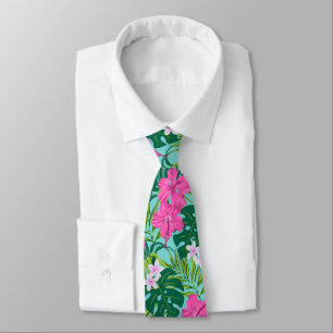 Luna Hibiscus Garden Hawaiian - Turquoise en roze Stropdas