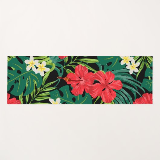 Luna Hibiscus Garden Hawaiian - Zwart en Rood Yogamat (Voorkant (horizontaal))