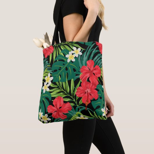 Luna Hibiscus Garden Hawaiian - Zwarte strandtas Tote Bag (Dichtbij)