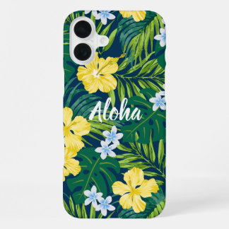 Luna Hibiscus Tuin Hawaïaans -Geel en Marineblauw iPhone 16 Plus Hoesje