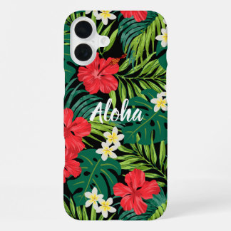 Luna Hibiscus Tuin Hawaiaans - Rood en Zwart iPhone 16 Plus Hoesje