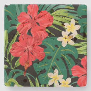 Luna Hibiscus Tuin Hawaïaans - Rood en Zwart Stenen Onderzetter