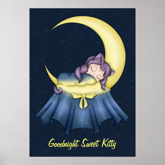 Luna Lullaby Cat die op de maan slapen Poster (Voorkant)